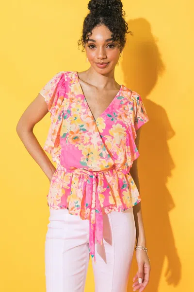 Truedames Faded View Woven Top In Pink