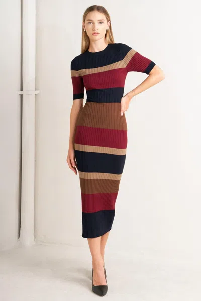 Truedames Fall Rhythm Color Blocked Midi Sweater Dress In Multi