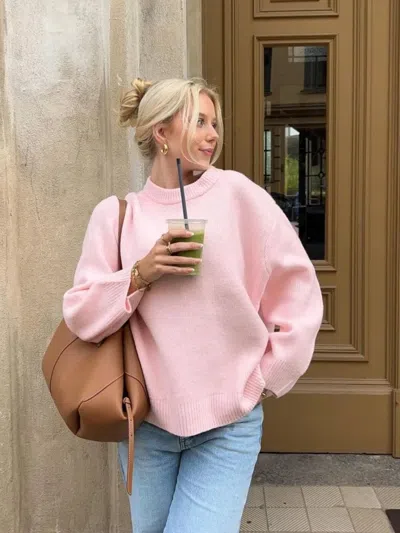 Truedames Fashion Pink Solid Warm Thick Loose Sweater Women Elegant O-neck Long Sleeve Knitted Pullover Top Au