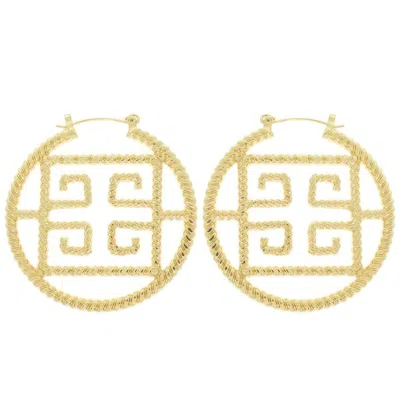 Truedames Fashionista Greek Key Hoop Earrings In Gold