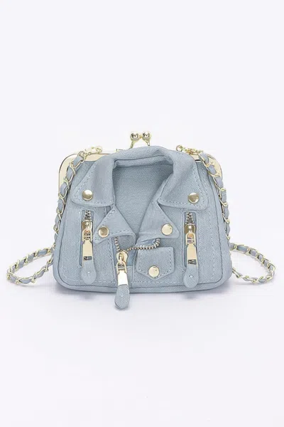Truedames Faux Denim Leather Jacket Style Crossbody Bag In Blue
