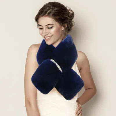 Truedames Faux Fur Bling Pull Through Scarf In Blue