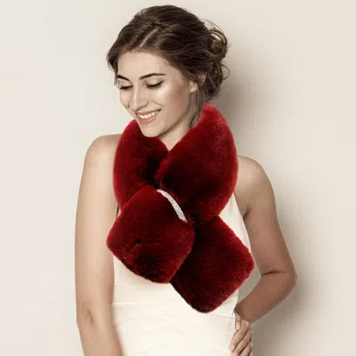 Truedames Faux Fur Bling Pull Through Scarf In Red