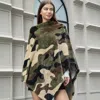 Truedames Faux Fur Camouflage Pattern Poncho Wrap In Green