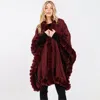 Truedames Faux Fur Collar And Trim Cape With Closure In Brown