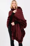 Truedames Faux Fur Collar And Trim Cape With Closure In Burgundy