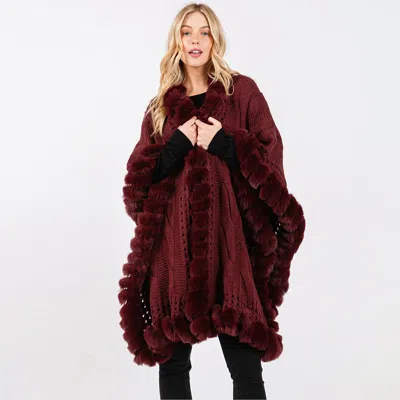 Truedames Faux Fur Collar And Trim Cape With Closure In Red