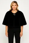 Truedames Faux Fur Cropped Cape With Jeweled Clasp In Black In Black
