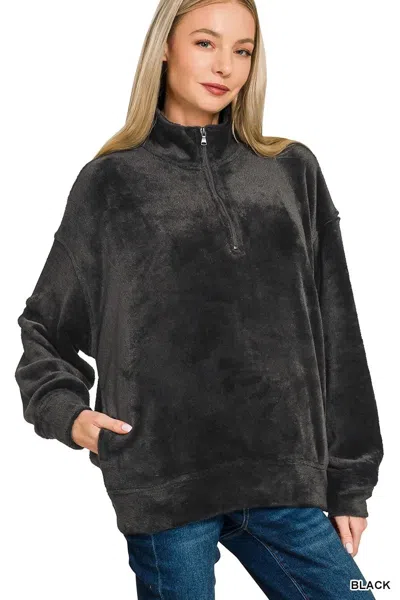 Truedames Faux Fur Half Zip Pocket Pullover In Multi