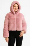 Truedames Faux Fur Hooded Jacket In Pink