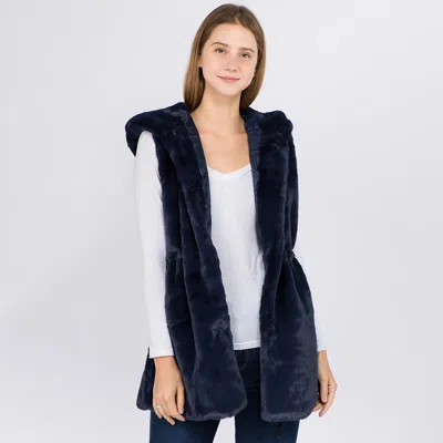 Truedames Plus Size Faux Fur Hooded Vest In Blue