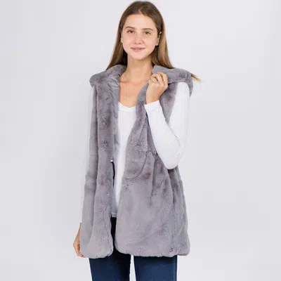 Truedames Faux Fur Hooded Vest In Gray