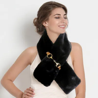 Truedames Faux Fur Leather Pull Through Scarf In Black