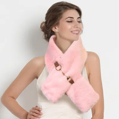 Truedames Faux Fur Leather Pull Through Scarf In Pink
