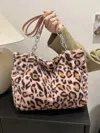 Truedames Faux Fur Leopard Shoulder Bag In Pink