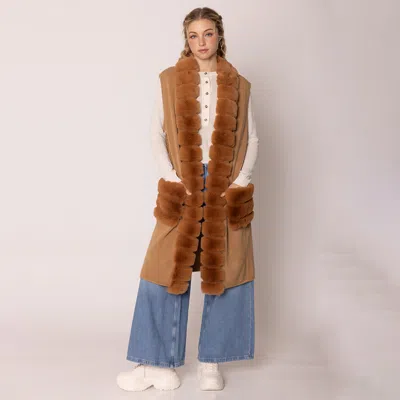 Truedames Faux Fur Long Vest In Brown