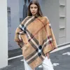 Truedames Faux Fur Plaid Pattern Poncho Wrap In Multi