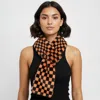 Truedames Faux Fur Plush Checkered Pull Through Scarf In Brown