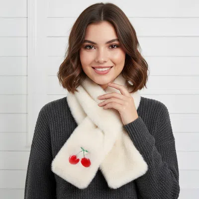 Truedames Faux Fur Plush Cherry Embroidered Pull Through Scarf In Red
