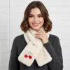 Truedames Faux Fur Plush Cherry Embroidered Pull Through Scarf In Neutral