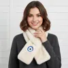 Truedames Faux Fur Plush Evil Eye Embroidered Pull Through Scarf In Neutral