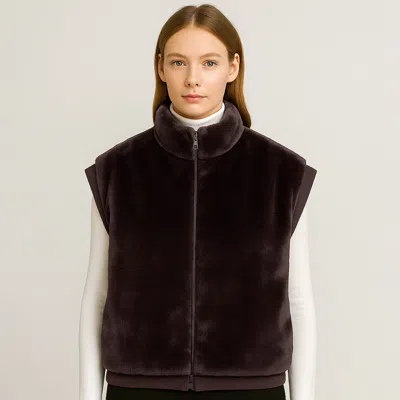 Truedames Faux Fur Rib Sleeve Vest In Brown