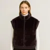 Truedames Faux Fur Rib Sleeve Vest In Brown