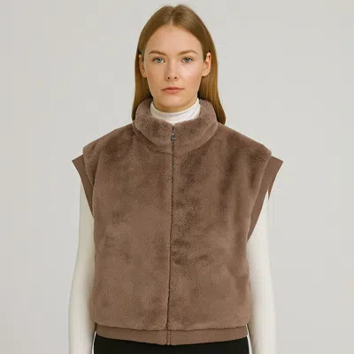 Truedames Faux Fur Rib Sleeve Vest In Gray