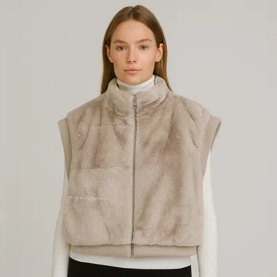 Truedames Faux Fur Rib Sleeve Vest In Neutral