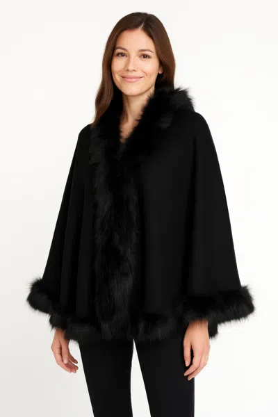 Truedames Faux Fur Trim Cape In Black