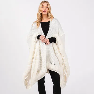 Truedames Faux Fur Trim Cape With Closure In Beige