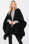 Truedames Faux Fur Trim Cape With Closure In Black
