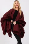 Truedames Faux Fur Collar And Trim Cape With Closure In Brown