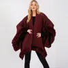 Truedames Faux Fur Collar And Trim Cape With Closure In Burgundy