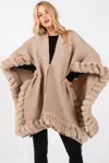 Truedames Faux Fur Trim Cape With Closure In Neutral