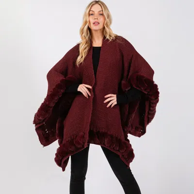Truedames Faux Fur Trim Cape With Closure In Red