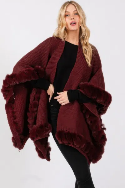 Truedames Faux Fur Trim Cape With Closure In Red