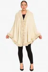 Truedames Faux Fur Trim Hooded Cape Wrap In Multi