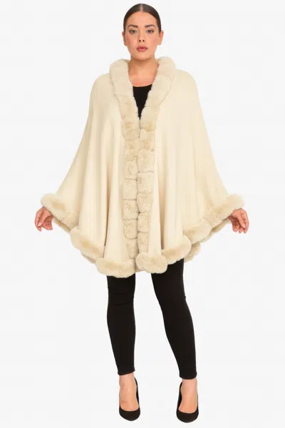 Truedames Faux Fur Trim Hooded Cape Wrap In Multi