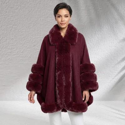 Truedames Faux Fur Trim Open Front Cape Coat Poncho In Pink