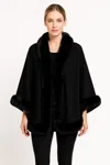 Truedames Faux Fur Trim Open-front Cape Jacket In Black