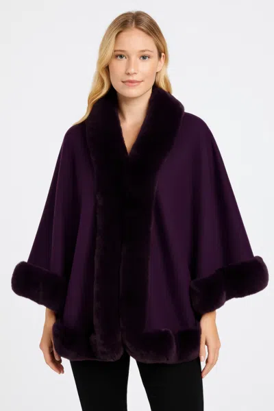 Truedames Faux Fur Trim Open-front Cape Jacket In Purple