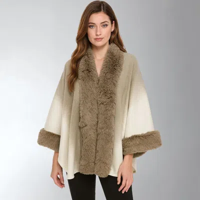 Truedames Faux Fur Trim Open Front Cape Shawl Poncho In Beige