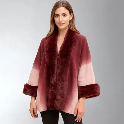 Truedames Faux Fur Trim Open Front Cape Shawl Poncho In Multi