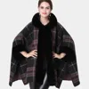 Truedames Faux Fur Trim Plaid Check Cape Coat Poncho In Black