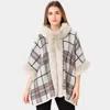 Truedames Faux Fur Trim Plaid Check Cape Coat Poncho In Multi
