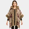 Truedames Faux Fur Trim Plaid Check Cape Coat Poncho In Multi