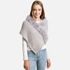 Truedames Faux Fur Trim Solid Knitted Rib Shawl Wrap In Gray
