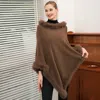 Truedames Faux Fur Trimmed Solid Poncho In Brown