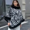 Truedames Faux Fur Zebra Pattern Poncho Cape In Animal Print